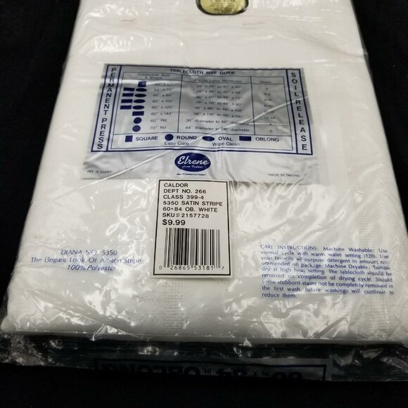 Vintage Elrene Satin Stripe Fabric White Tablecloth Oblong 60 x 84 New - Picture 3 of 5